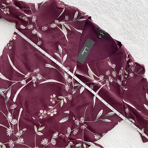 NWT Lulus Wild Winds Burgundy Floral Print High-Low Wrap Dress Medium - Picture 5 of 6